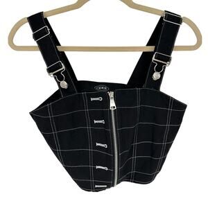 Cider Striped Buckle Strap Crop Top XS Gothcore Punk Zipper Sleeveless